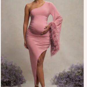 Stylish Pink One-Shoulder Maternity Dress